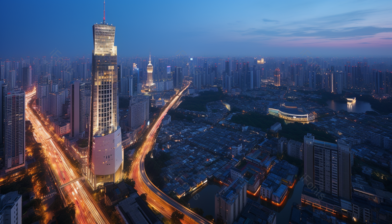 暮色中的上海新静安CBD,高清,摄影图,摄影图片,图片大全,摄影图免费下载